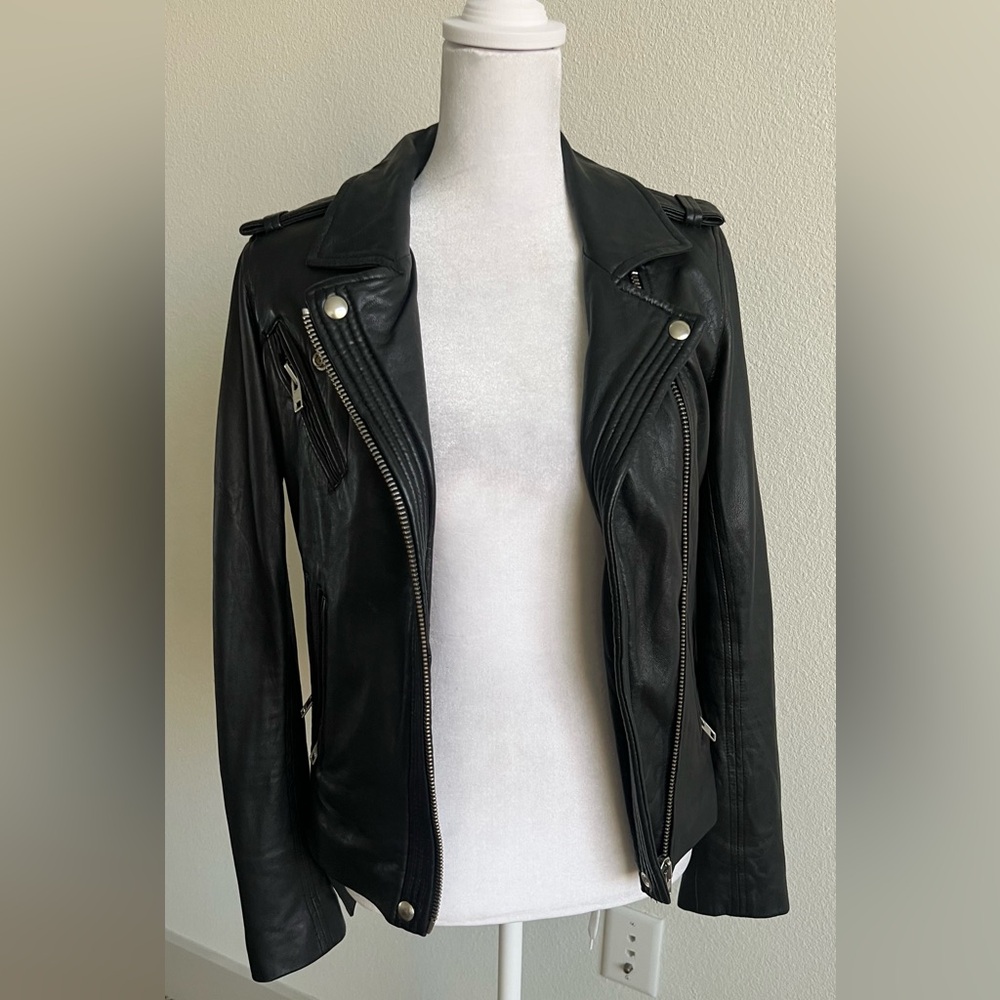 IRO Black Leather Moto Jacket HAN lining for cold weather